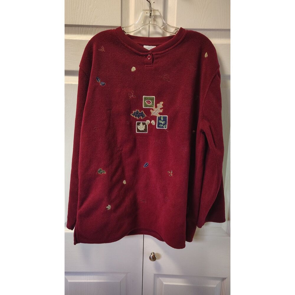 Vintage Bobbie Brooks Fleece Pullover Sweatshirt Large L Maroon Fall Leaves